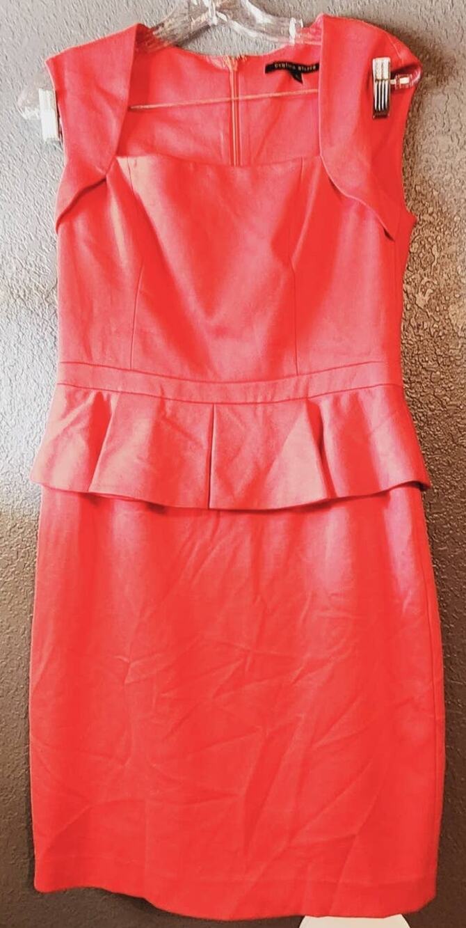 Cynthia Steffe Red Dress Pleaded Ruffle Square Neckline waist Size 6